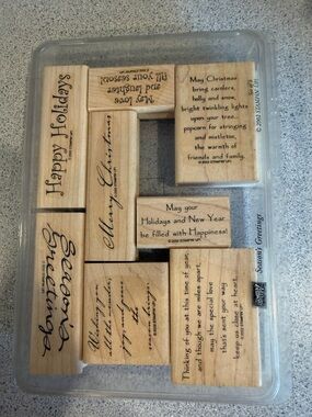 Stampin' Up! Wooden Holiday Sentiment Stamp Set - Natural Wood